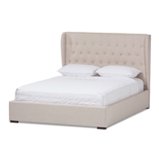 Baxton Studio Penelope Modern and Contemporary Light Beige Fabric Queen Size Gas-Lift Platform Bed